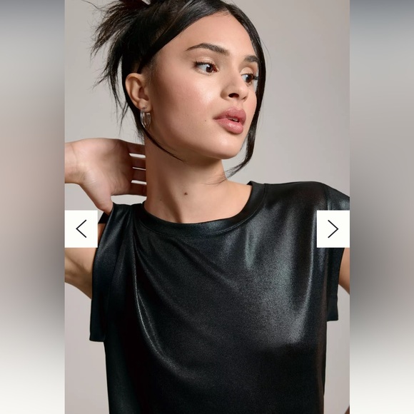 Anthropologie Porridge Black Shine Sheer Boxy Muscle Tee in Black Sz S - Picture 2 of 12